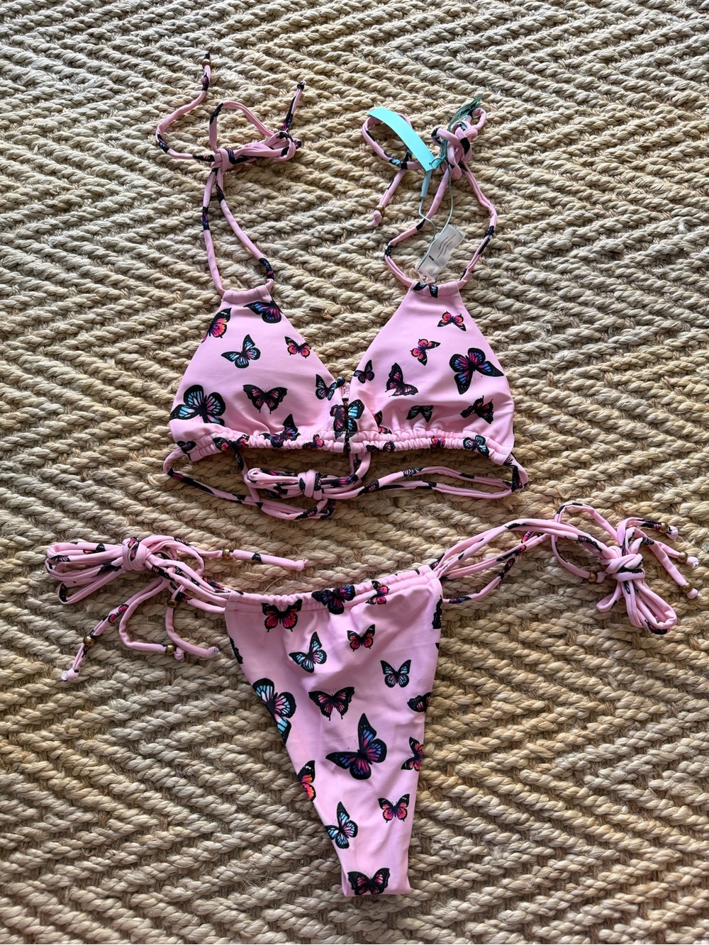 Fashion Nova Pink Butterfly Tie-Side Bikini Set